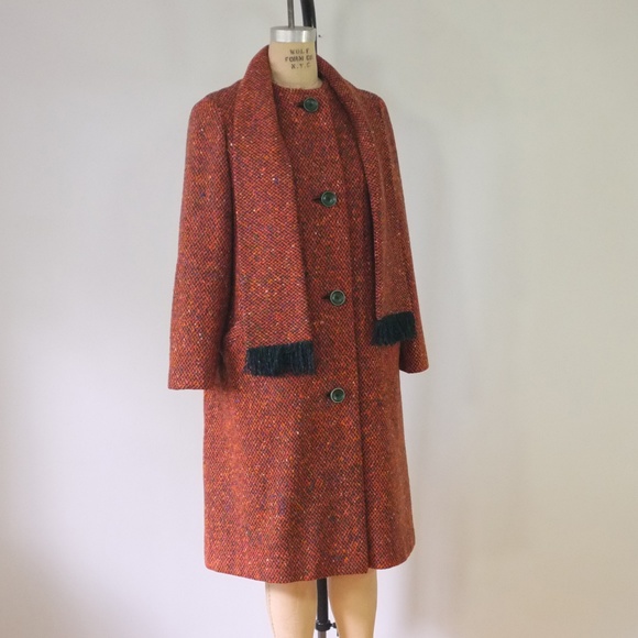 Vintage | Jackets & Coats | Vintage Coat 97s Tweed Attached Scarf Coat ...